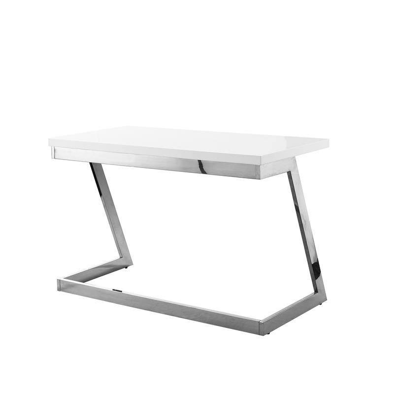 Maklaine Modern Stainless Steel Base Writing Desk in White/Chrome