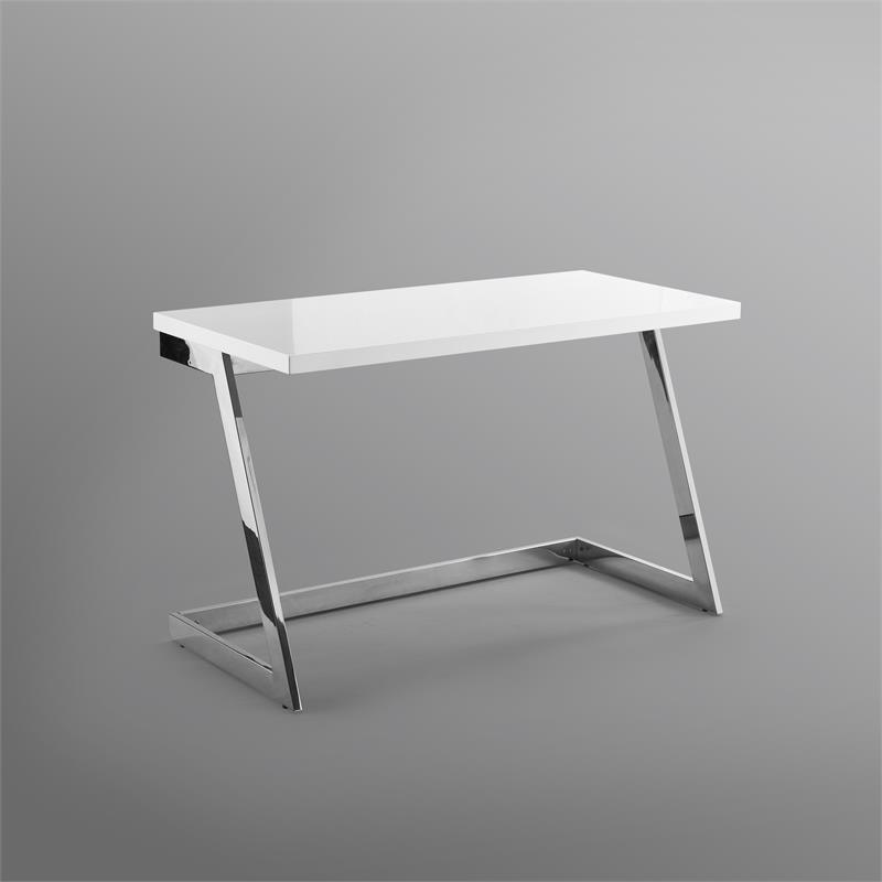 Maklaine Modern Stainless Steel Base Writing Desk in White/Chrome