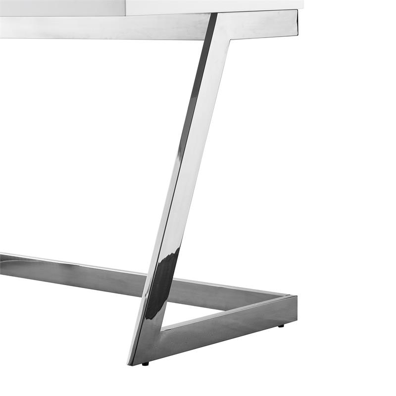 Maklaine Modern Stainless Steel Base Writing Desk in White/Chrome