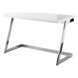 Maklaine Modern Stainless Steel Base Writing Desk in White/Chrome