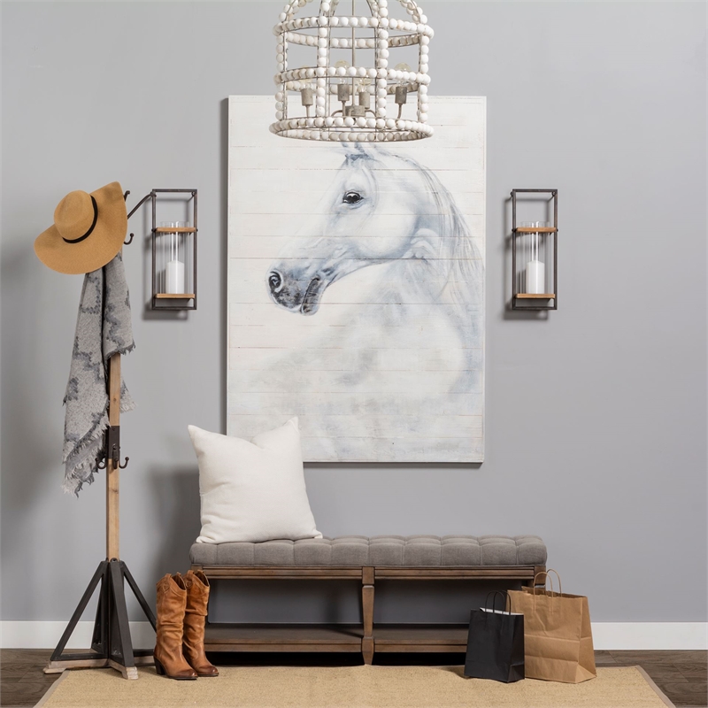 maklaine farmhouse black metal and light brown wood coat rack