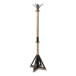 Maklaine Farmhouse Black Metal and Light Brown Wood Coat Rack