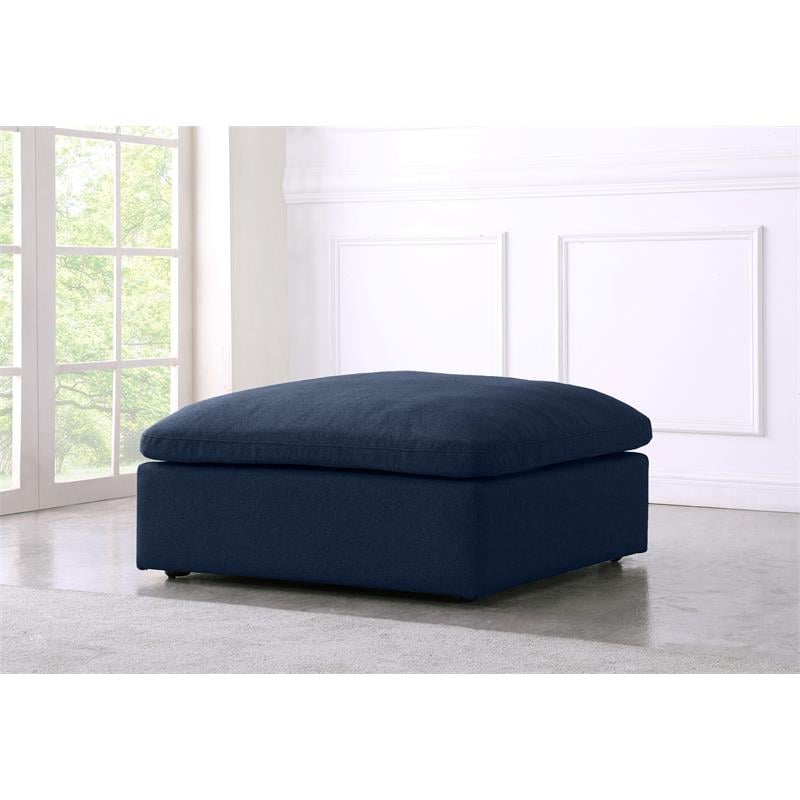 Maklaine Contemporary Navy Durable Linen Fabric Deluxe Ottoman