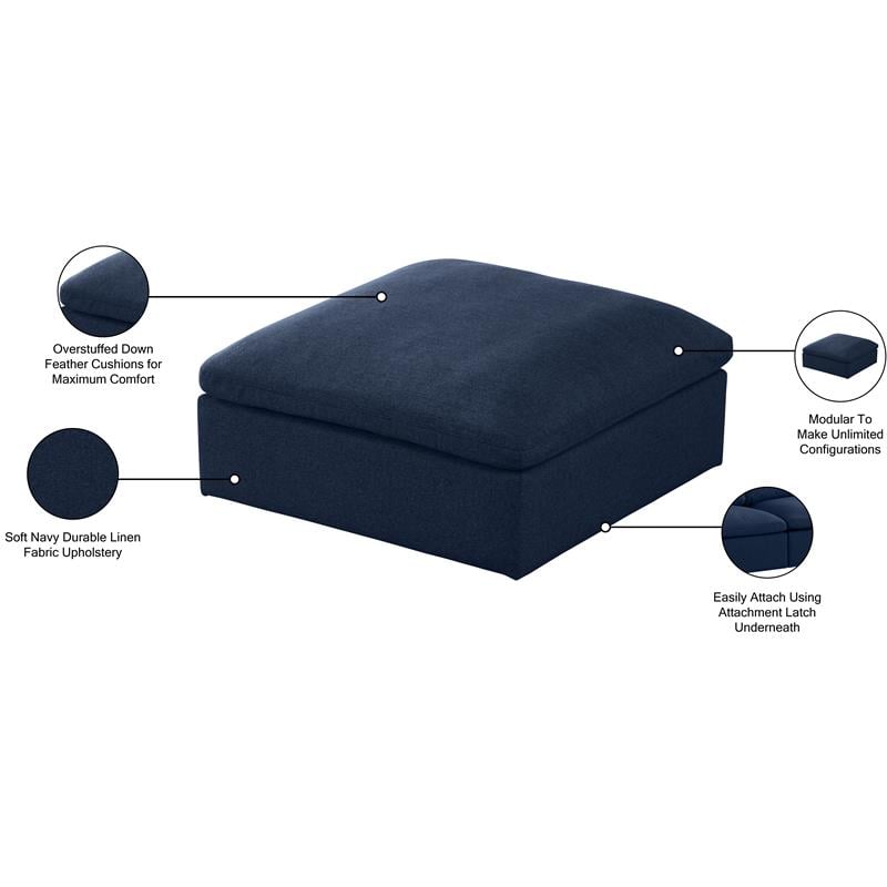 Maklaine Contemporary Navy Durable Linen Fabric Deluxe Ottoman