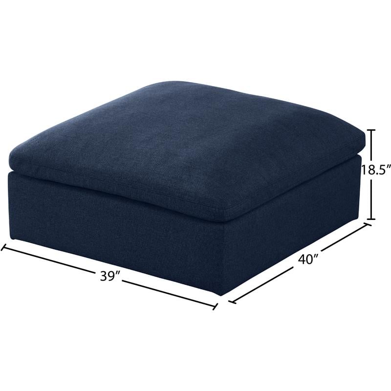 Maklaine Contemporary Navy Durable Linen Fabric Deluxe Ottoman
