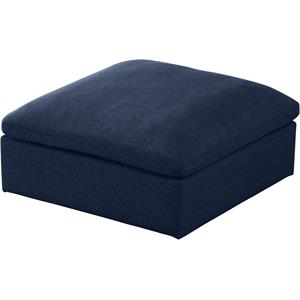 Maklaine Contemporary Navy Durable Linen Fabric Deluxe Ottoman
