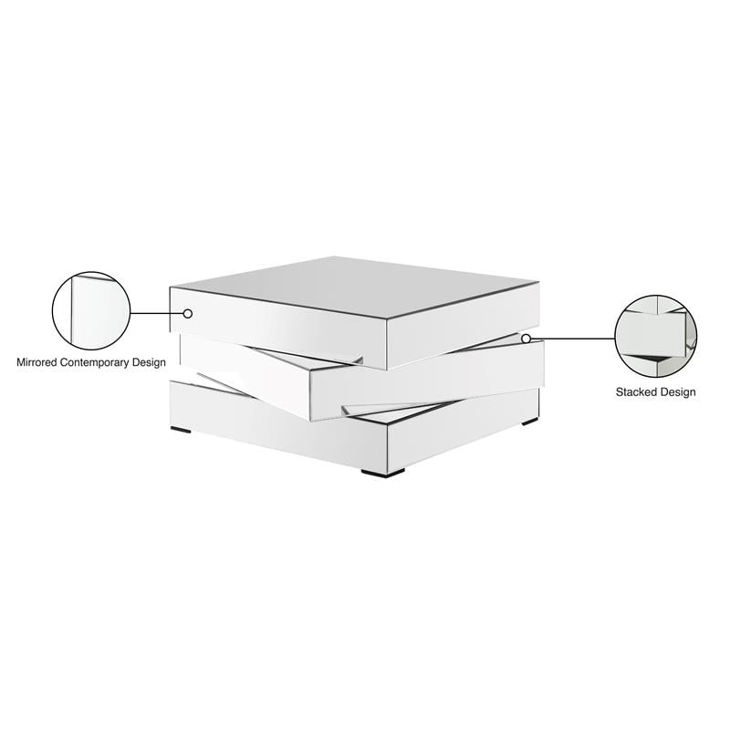 Maklaine Contemporary Stacked Design Mirrored Glass Coffee Table