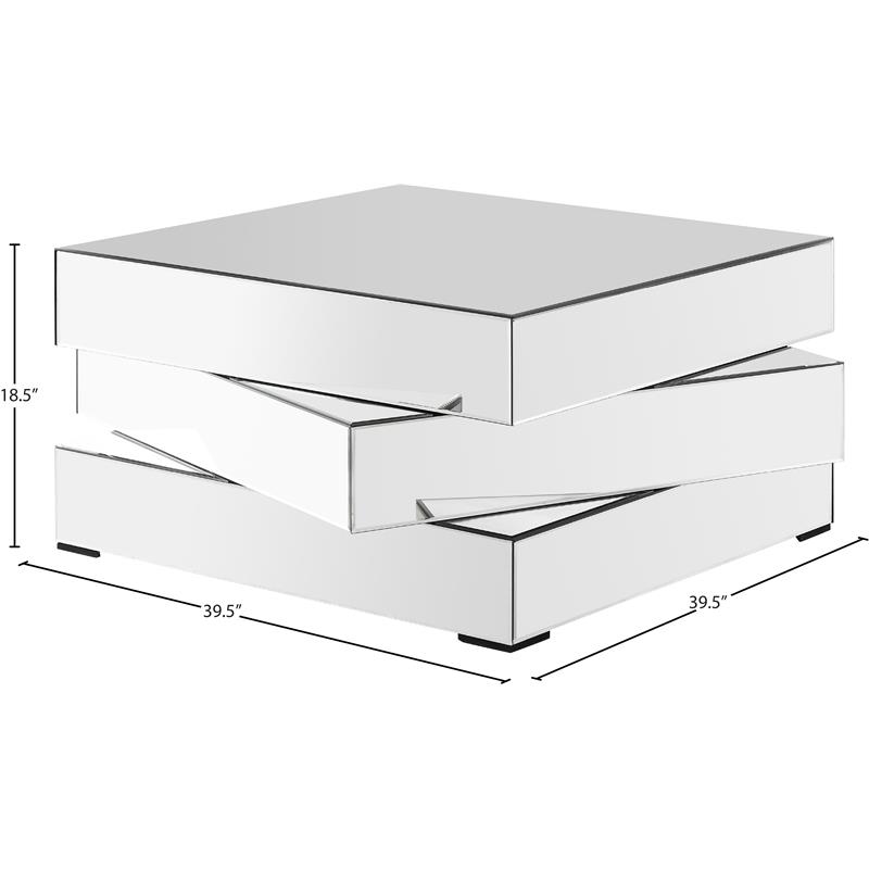 Maklaine Contemporary Stacked Design Mirrored Glass Coffee Table