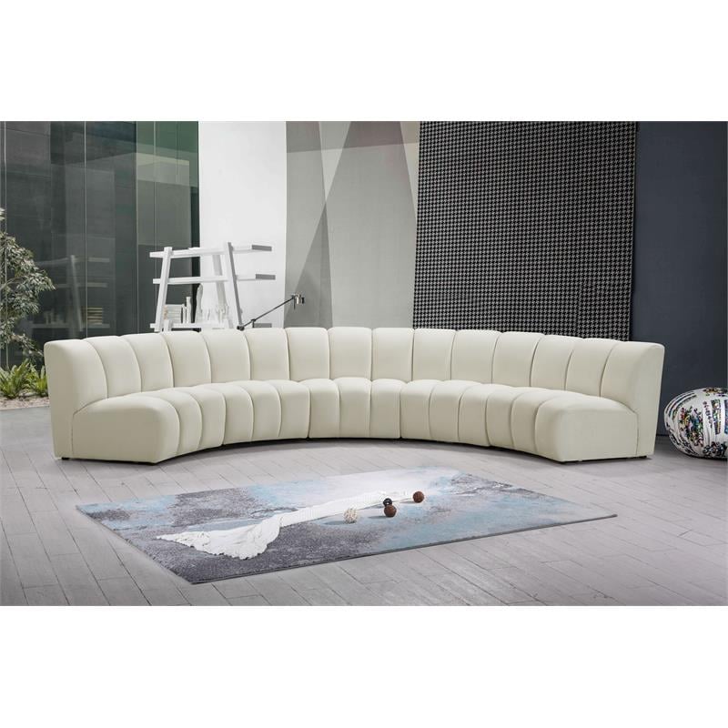 Maklaine Modern / Contemporary Cream Velvet 5pc. Modular Sectional