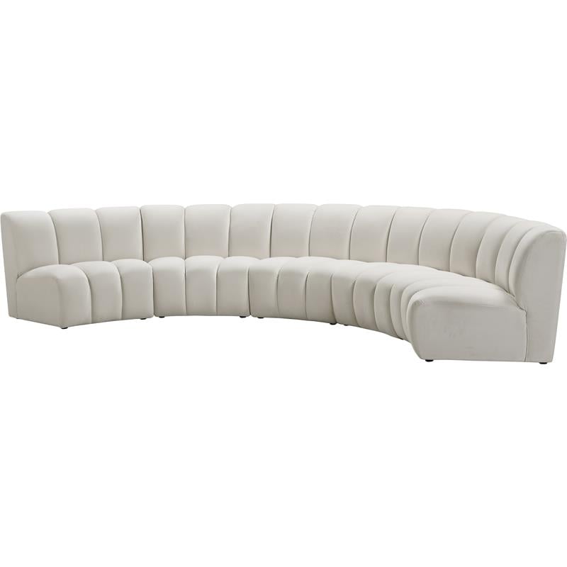 Maklaine Modern / Contemporary Cream Velvet 5pc. Modular Sectional
