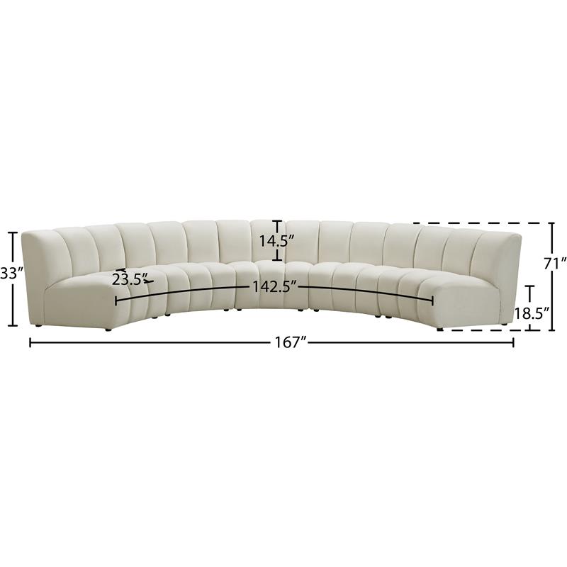 Maklaine Modern / Contemporary Cream Velvet 5pc. Modular Sectional