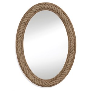 Maklaine Contemporary Coastal Rope Fabric Wall Mirror in Brown