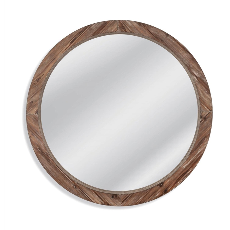 Maklaine Modern / Contemporary MDF Wood Wall Mirror in Natural Finish