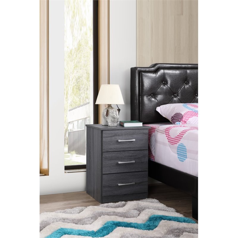 Maklaine Engineered Wood Contemporary 3 Drawer Nightstand in Gray