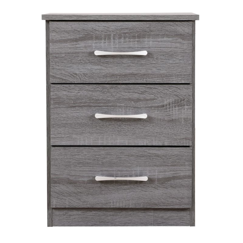 Maklaine Engineered Wood Contemporary 3 Drawer Nightstand in Gray
