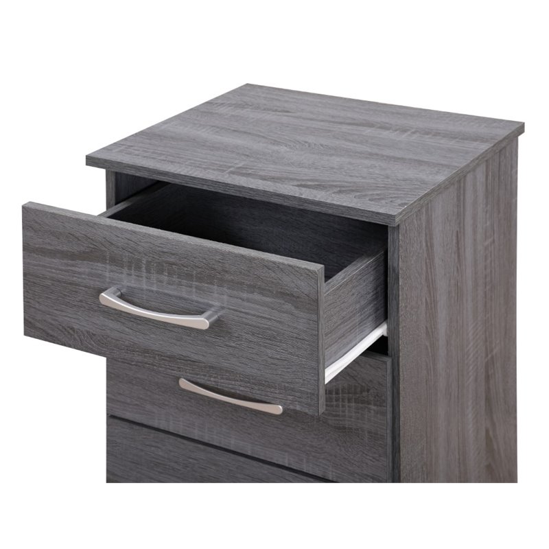 Maklaine Engineered Wood Contemporary 3 Drawer Nightstand in Gray