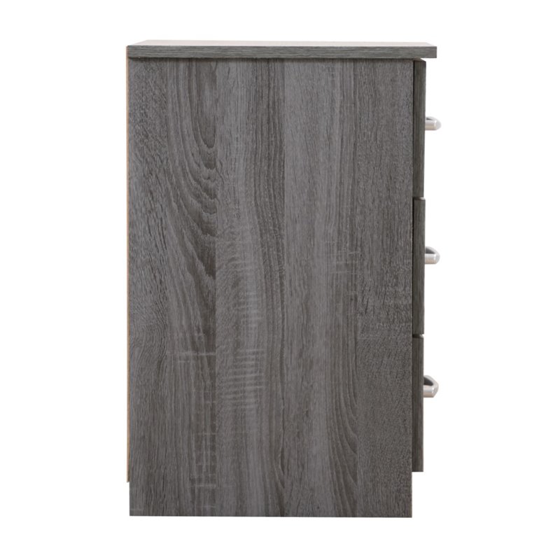 Maklaine Engineered Wood Contemporary 3 Drawer Nightstand in Gray