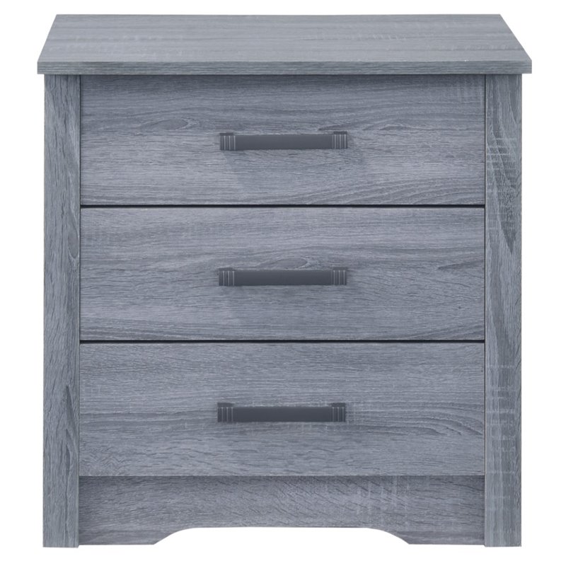 Maklaine Engineered Wood Contemporary 3 Drawer Nightstand in Gray
