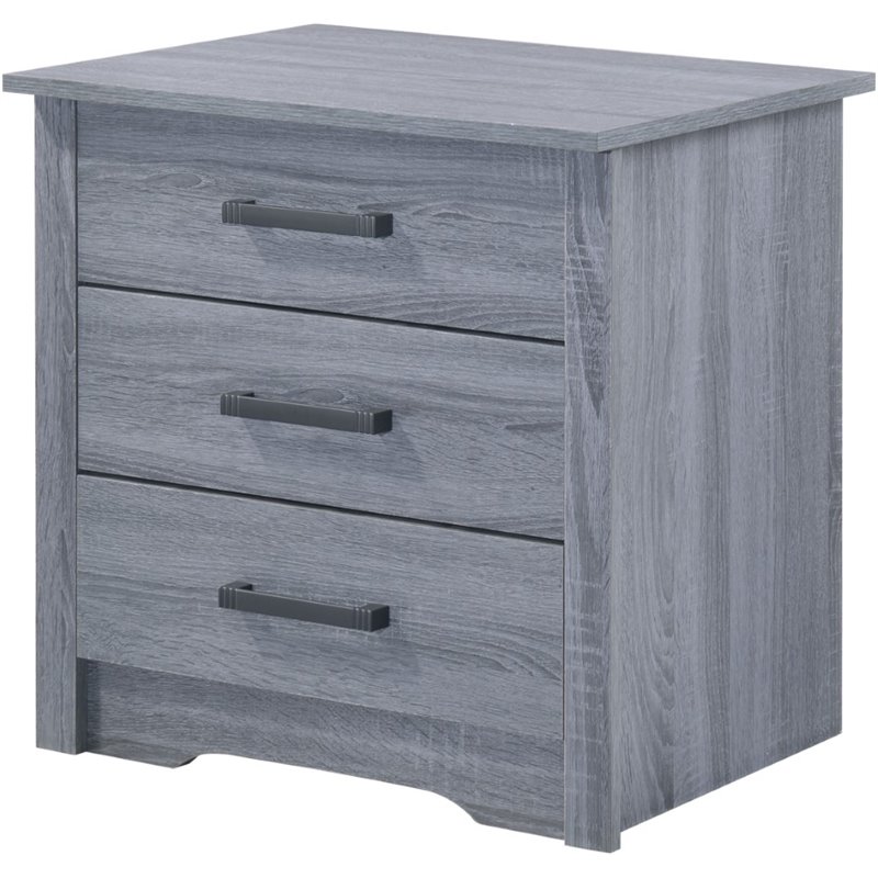 Maklaine Engineered Wood Contemporary 3 Drawer Nightstand in Gray