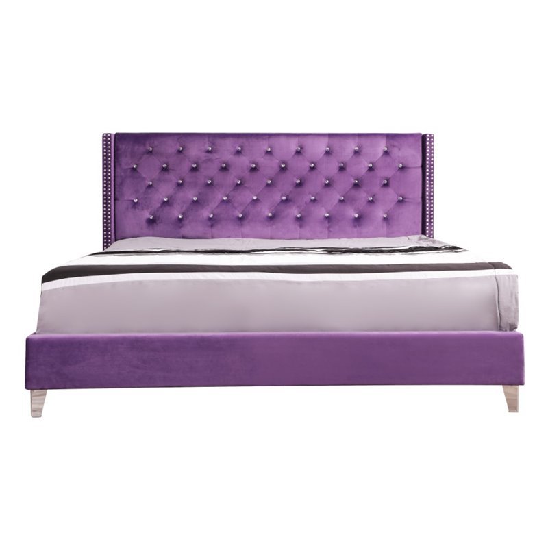 Maklaine Transitional Twill Fabric Upholstered King Bed in Purple