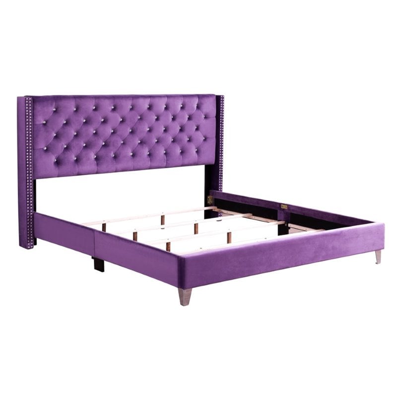 Maklaine Transitional Twill Fabric Upholstered King Bed in Purple