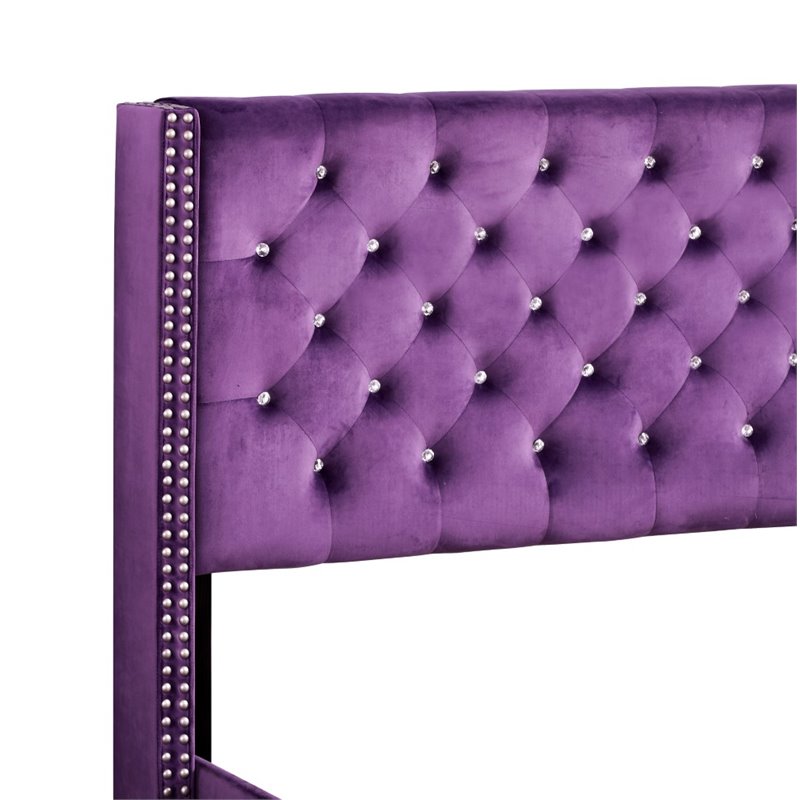 Maklaine Transitional Twill Fabric Upholstered King Bed in Purple