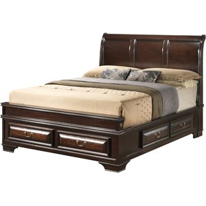 Maklaine Transitional Wood Queen Storage Bed in Cappuccino Finish
