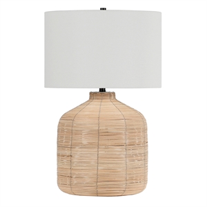 Maklaine 27&quot Natural Rattan/Brass Rattan/Metal/Fabric Table Lamp
