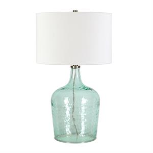 maklaine 15&quot textured blue glass metal/glass/fabric table lamp
