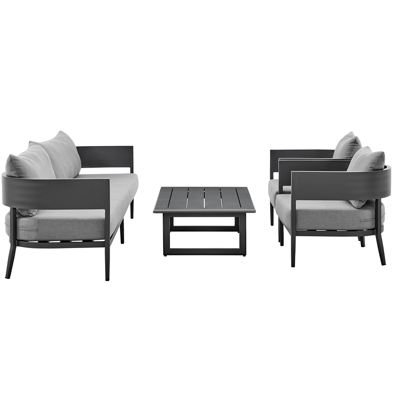 Maklaine 4-Piece Outdoor Fabric Outdoor Conversation Set in Gray