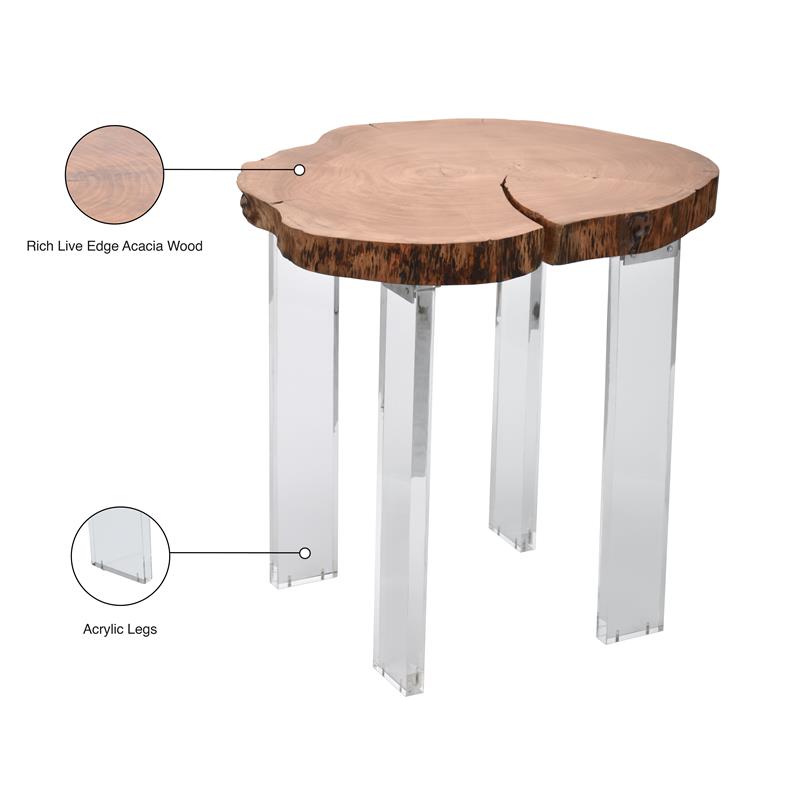 Maklaine Modern / Contemporary Live Edge Acacia Wood Top End Table