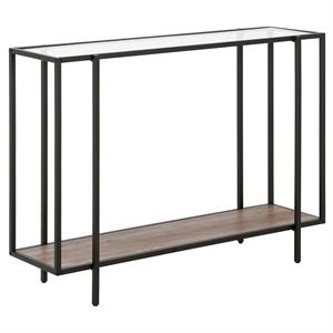 Maklaine 42&quot Blackened Bronze/Gray Oak Metal/Glass Console Table
