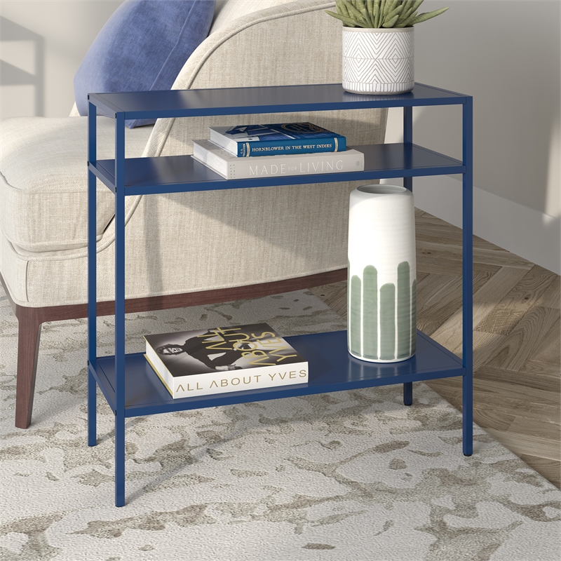 Maklaine Modern / Contemporary Metal Side Table in Blue Finish