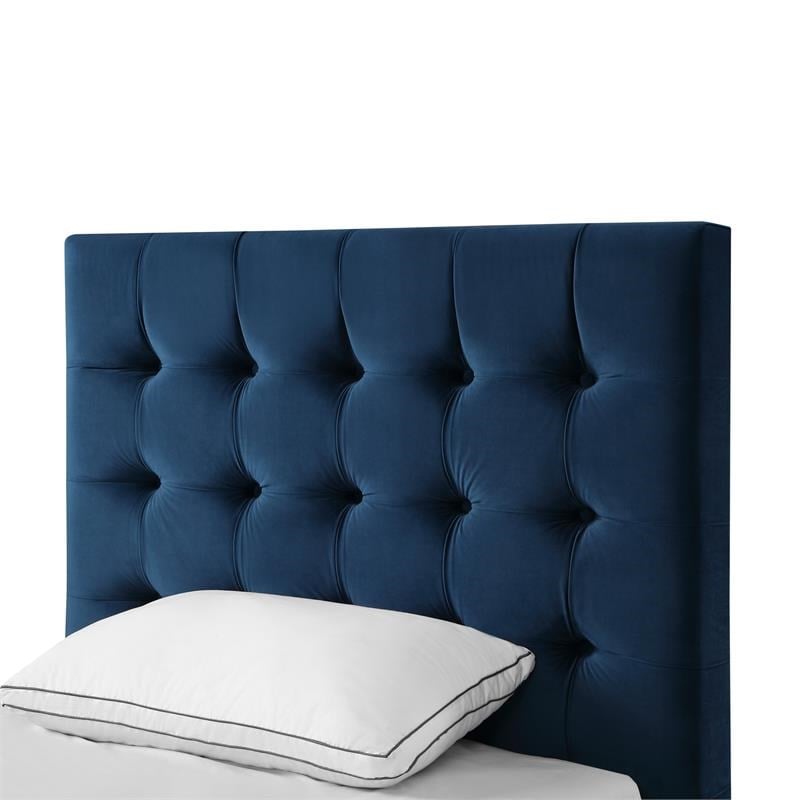 Maklaine Modern / Contemporary Navy Velvet Twin Button Tufted Bed