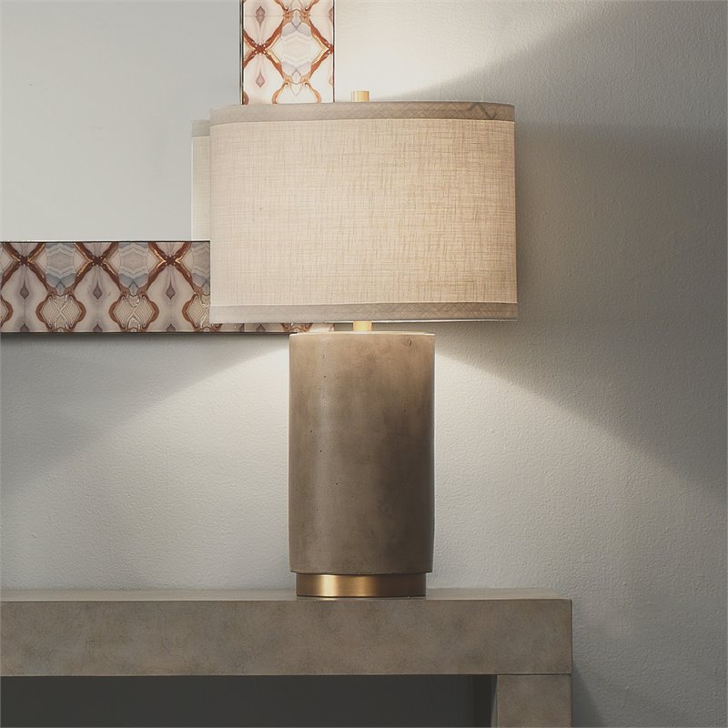 Maklaine Contemporary Metal Table Lamp in Antique Brass/Gray