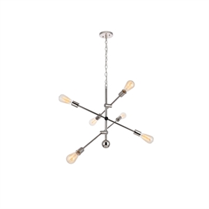 Maklaine Mid-Century 6-Light Metal Pendant in Polished Nickel