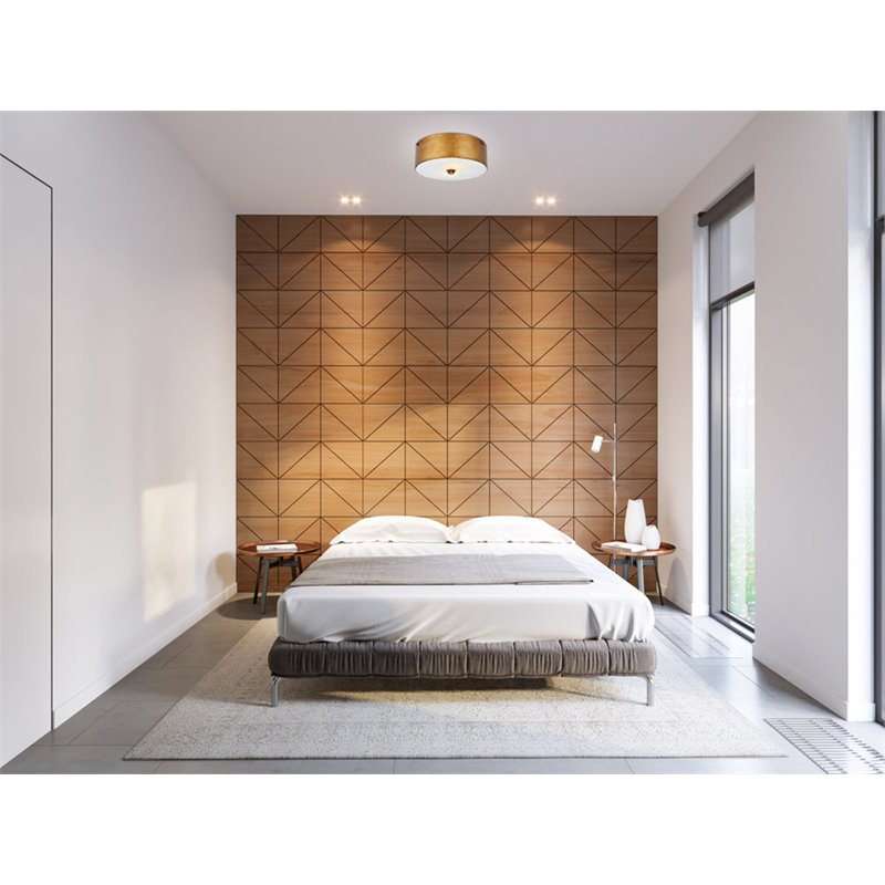 Maklaine 2-Light Metal Flush Mount in Vintage Gold/Frosted White