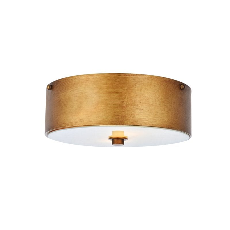 Maklaine 2-Light Metal Flush Mount in Vintage Gold/Frosted White