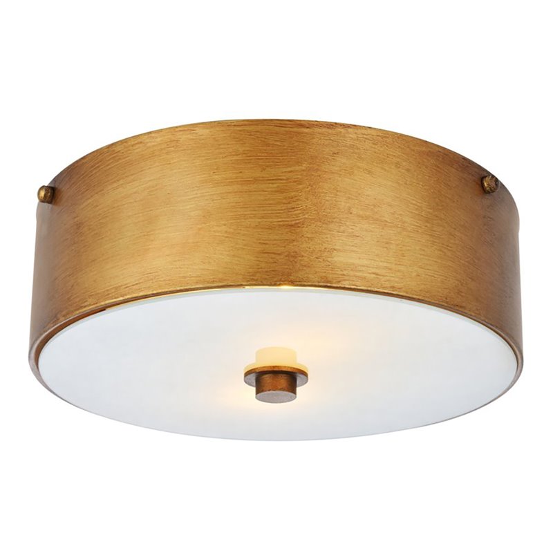 Maklaine 2-Light Metal Flush Mount in Vintage Gold/Frosted White