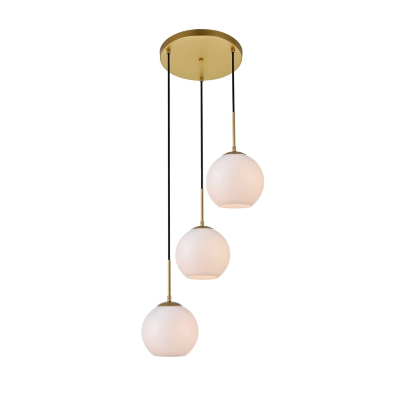 Maklaine 3-Light Metal Pendant in Brass and Frosted White Finish