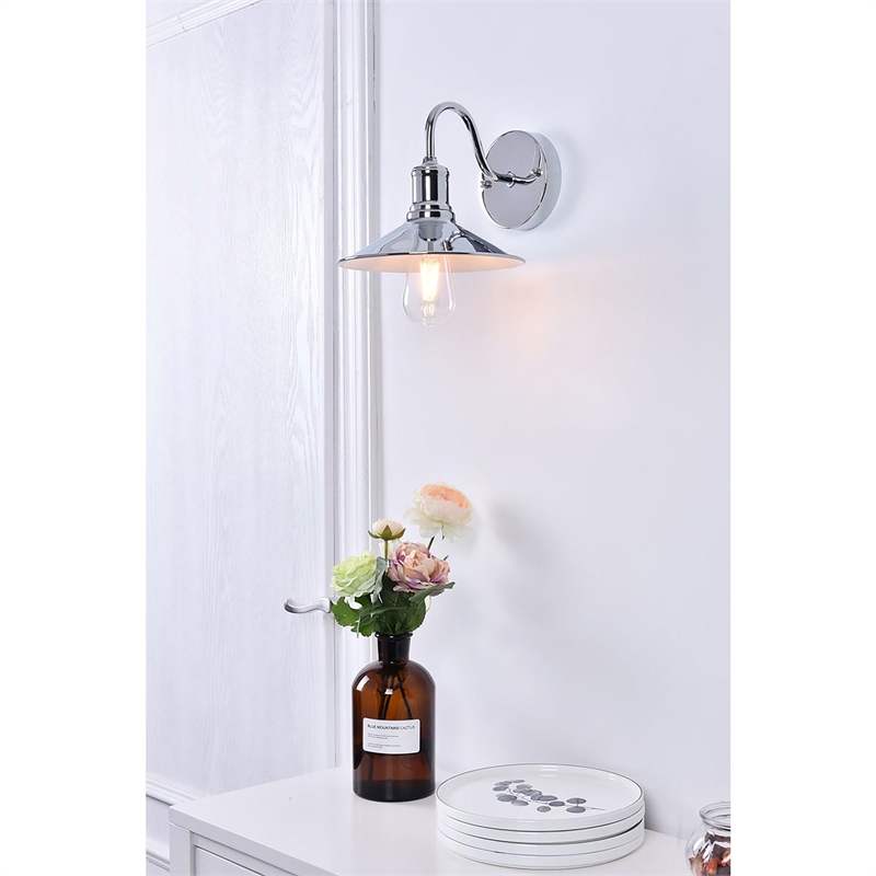 Maklaine 1-Light Mid-Century Metal Wall Sconce in Chrome Finish