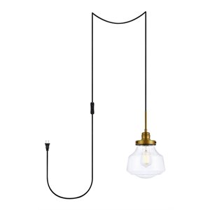 Maklaine 1-Light Mid-Century Iron Metal Pendant in Brass Finish