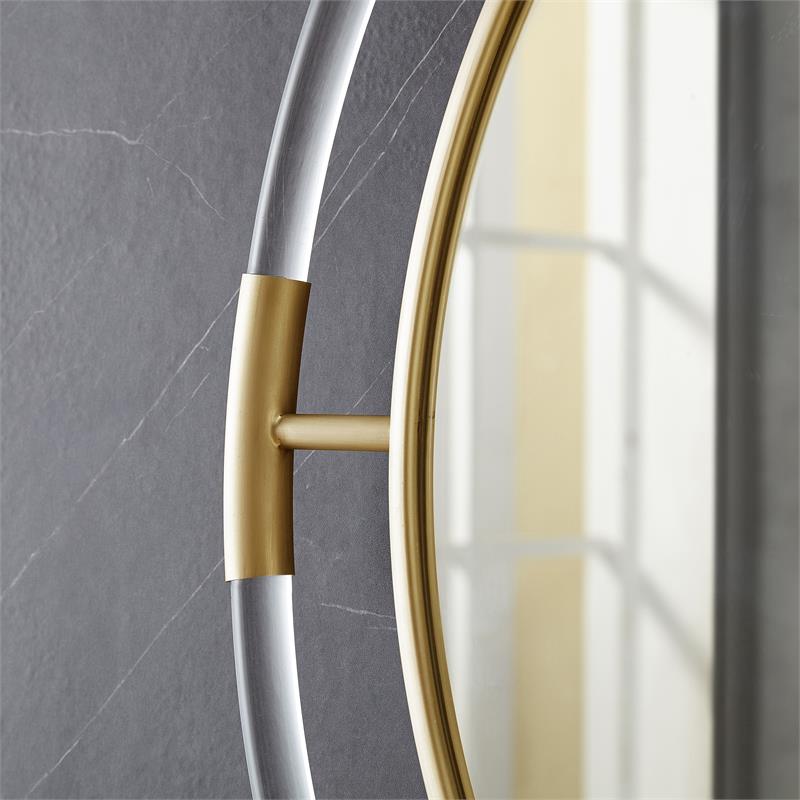 Maklaine Contemporary Glass Acrylic/Brushed Gold Round Mirror
