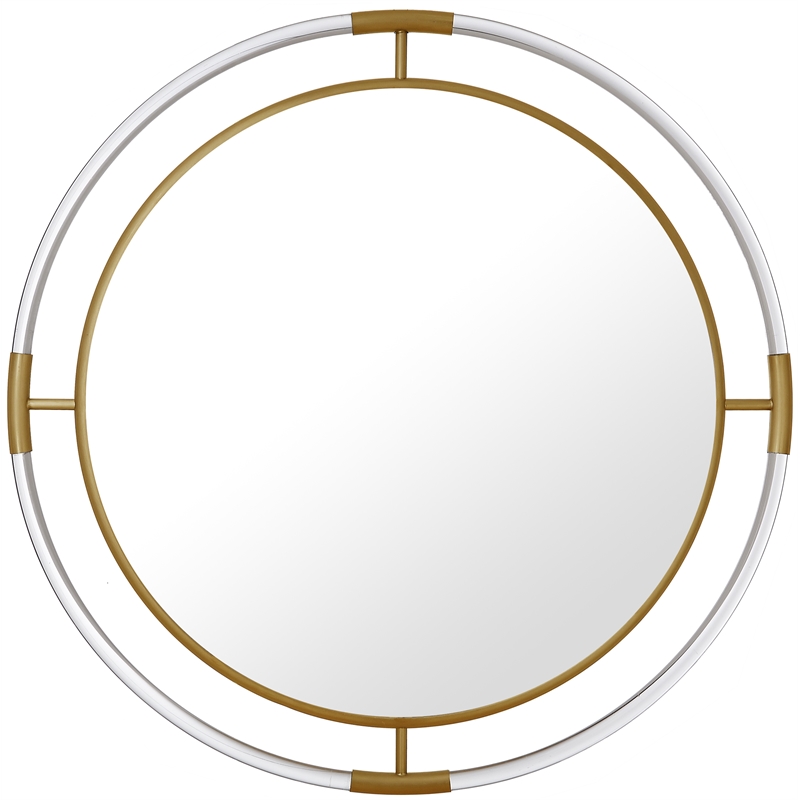 Maklaine Contemporary Glass Acrylic/Brushed Gold Round Mirror
