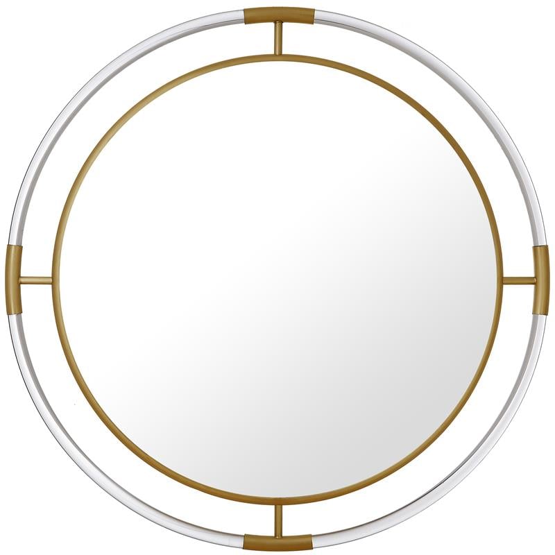 Maklaine Contemporary Glass Acrylic/Brushed Gold Round Mirror