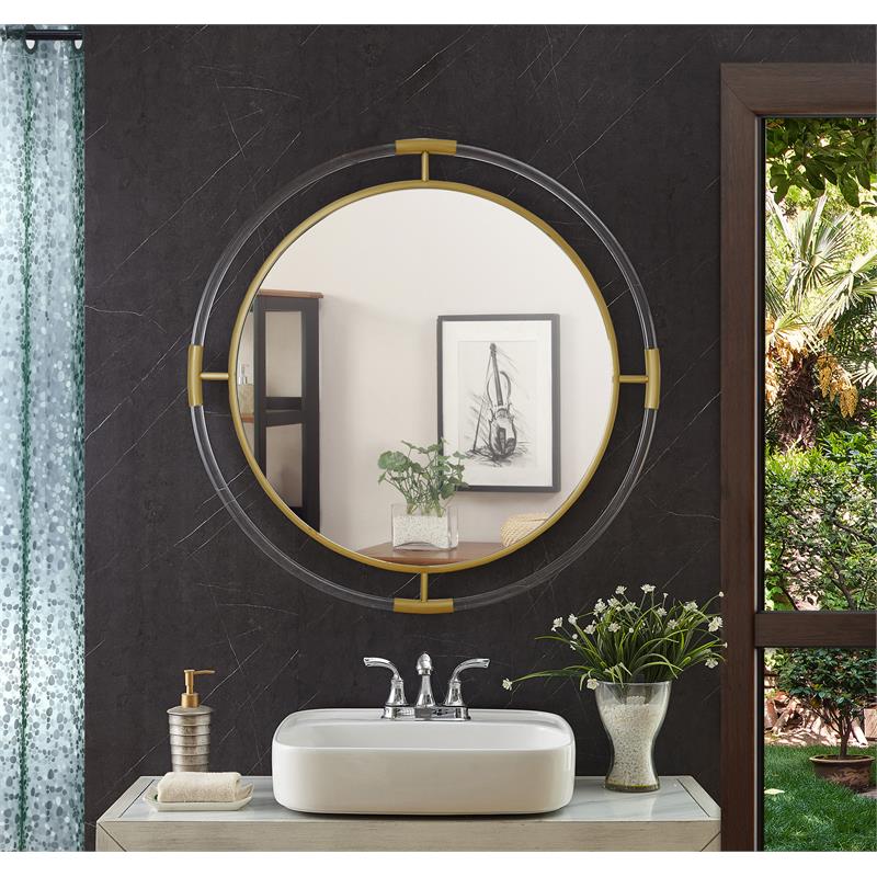 Maklaine Contemporary Glass Acrylic/Brushed Gold Round Mirror