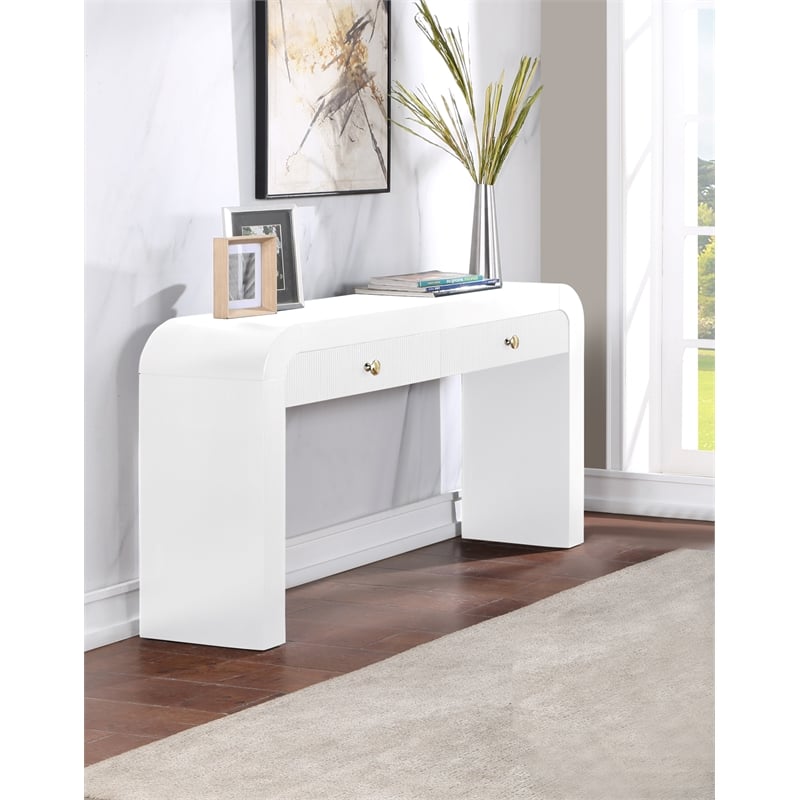 Maklaine Modern / Contemporary Rich White Wood Veneer Console Table
