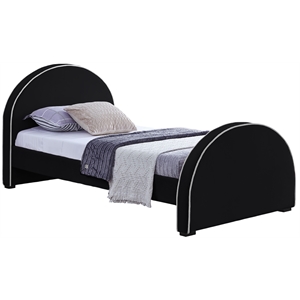 Maklaine Modern / Contemporary Black Finish Fabric Velvet Twin Bed