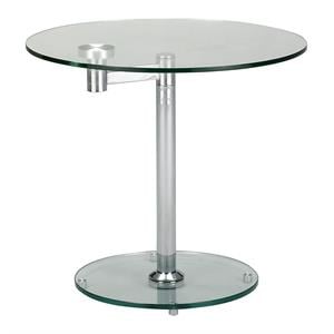 Maklaine Contemporary Chrome 24&quot Rotating Round Glass Lamp Table