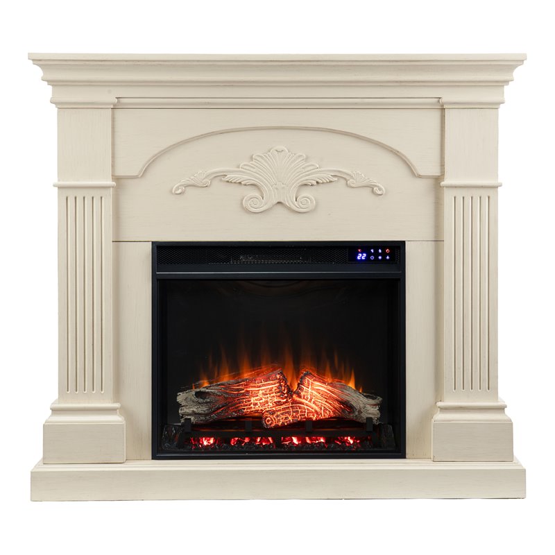 Maklaine Traditional Touch Screen Electric Fireplace in Ivory
